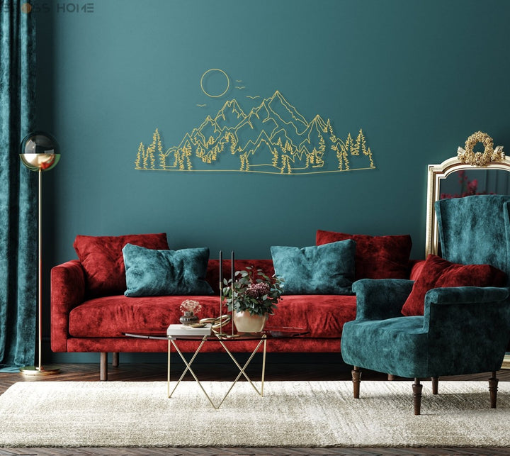 Mountain And Sun Metal Wall Decor - BrossHome Metal Wall Art