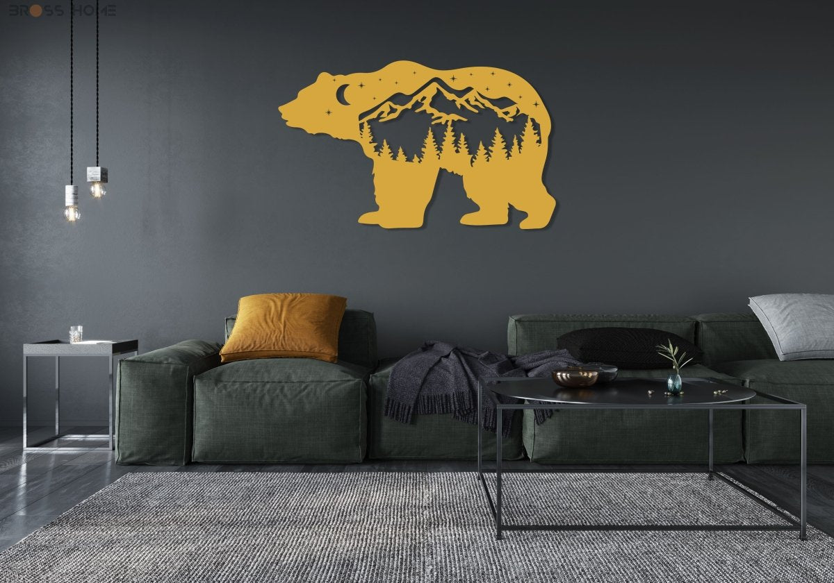 Mountain Black Bear At Starry Night Metal Wall Decor - BrossHome Metal Wall Art