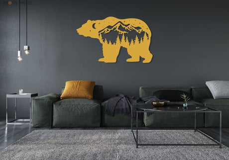Mountain Black Bear At Starry Night Metal Wall Decor - BrossHome Metal Wall Art