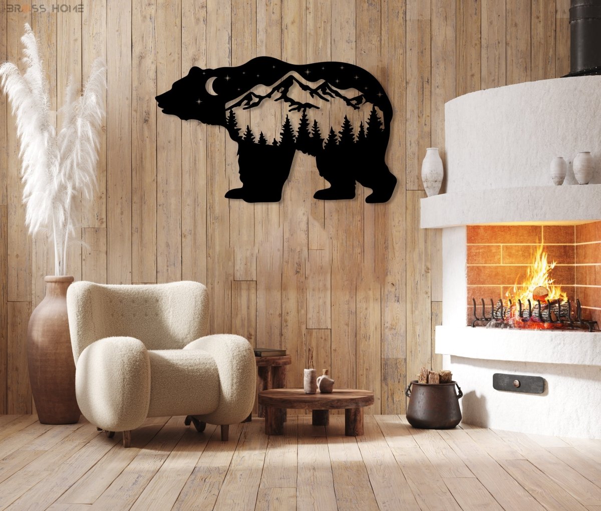 Mountain Black Bear At Starry Night Metal Wall Decor - BrossHome Metal Wall Art