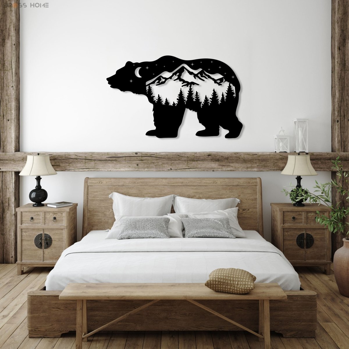 Mountain Black Bear At Starry Night Metal Wall Decor - BrossHome Metal Wall Art