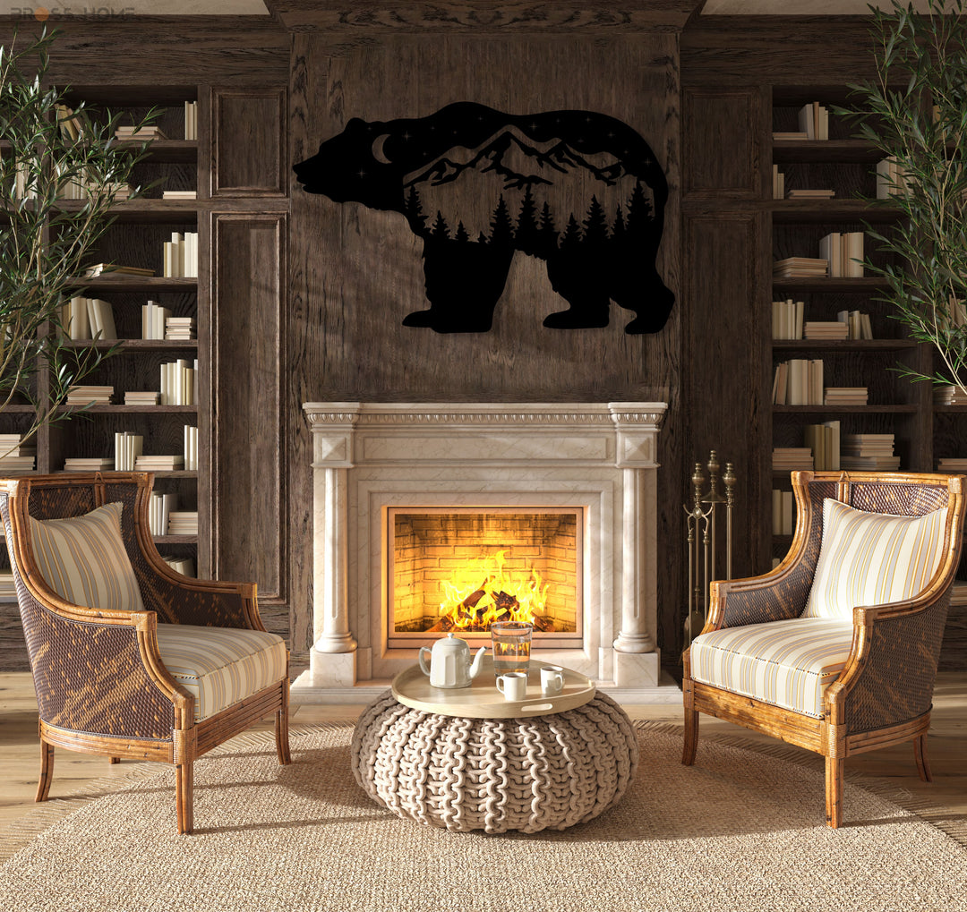 Mountain Black Bear At Starry Night Metal Wall Décor - BrossHome