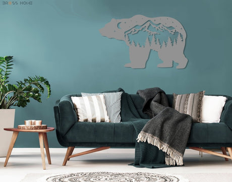 Mountain Black Bear At Starry Night Metal Wall Decor - BrossHome Metal Wall Art