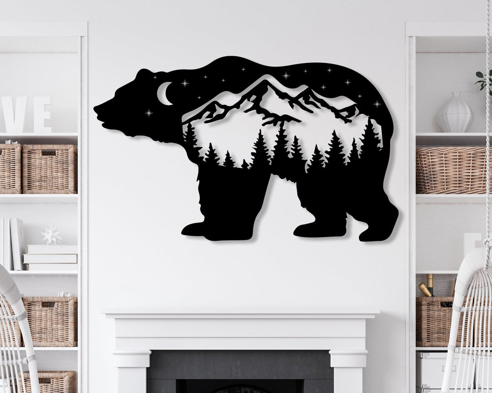 Mountain Black Bear At Starry Night Metal Wall Décor - BrossHome