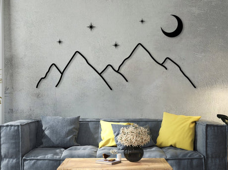 Mountain Moon Star Metal Wall Art - BrossHome Metal Wall Art