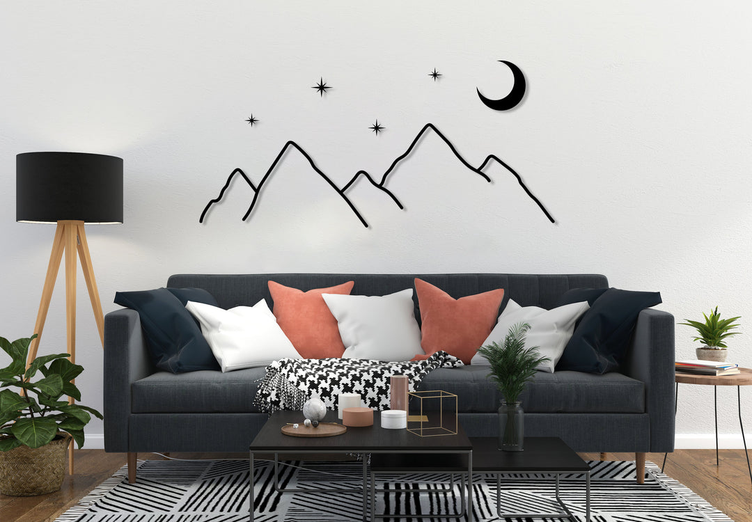 Mountain Moon Star Metal Wall Art - BrossHome