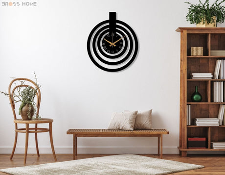 Oversized Black Metal Wall Clock - BrossHome Metal Wall Art