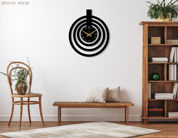 Oversized Black Metal Wall Clock - BrossHome Metal Wall Art