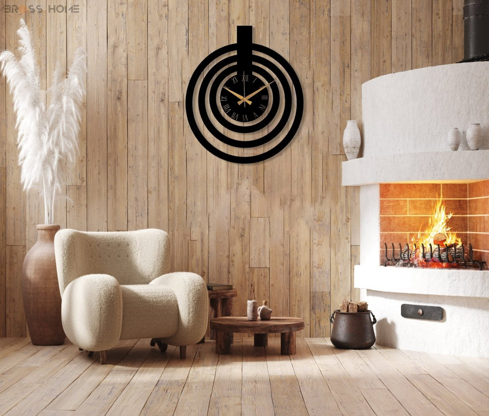 Oversized Black Metal Wall Clock - BrossHome Metal Wall Art