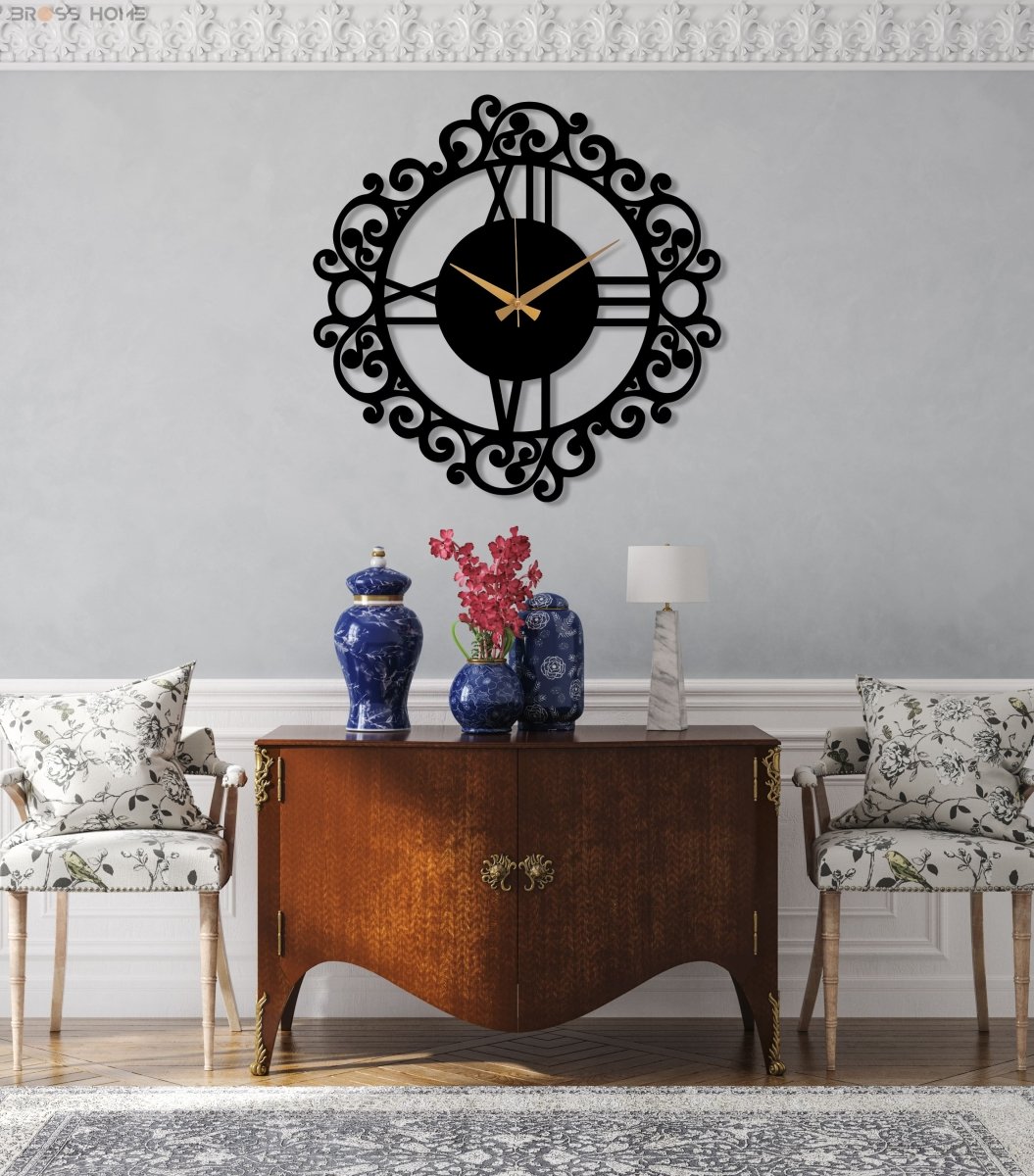 Oversized Black Vintage Wall Clock - BrossHome Metal Wall Art