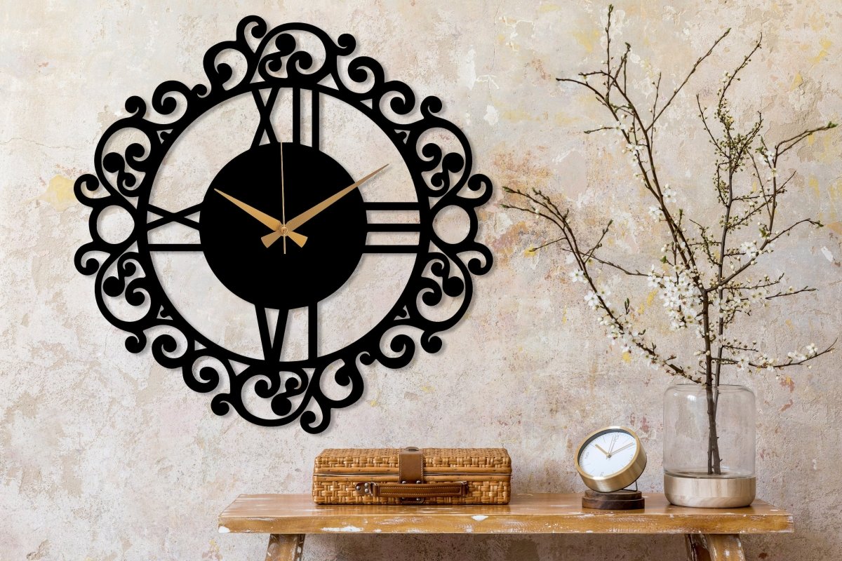 Oversized Black Vintage Wall Clock - BrossHome Metal Wall Art