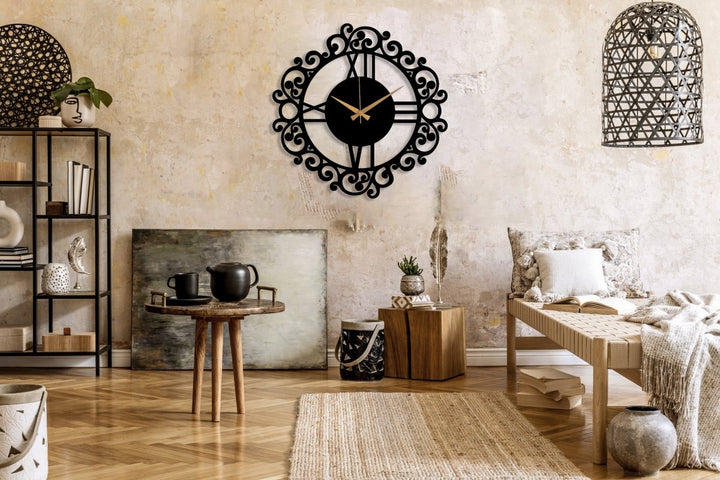 Oversized Black Vintage Wall Clock - BrossHome Metal Wall Art