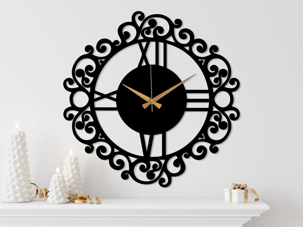Oversized Black Vintage Wall Clock - BrossHome Metal Wall Art