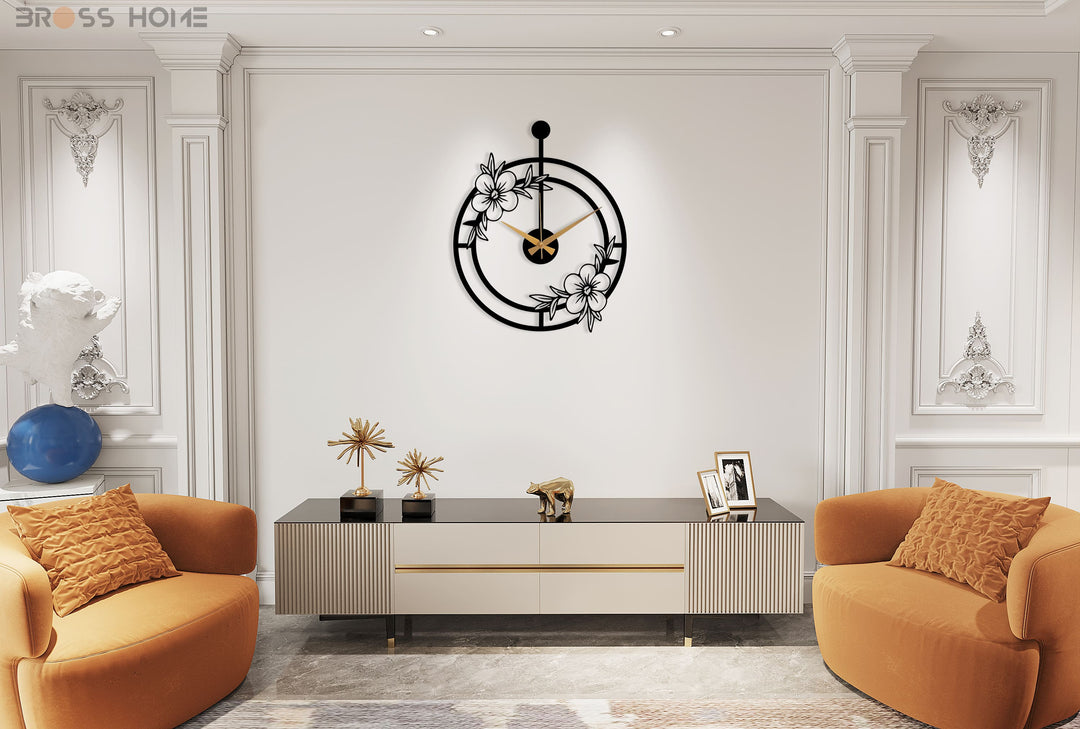 Oversized Minimalist Wall Clock With Flower - BrossHome