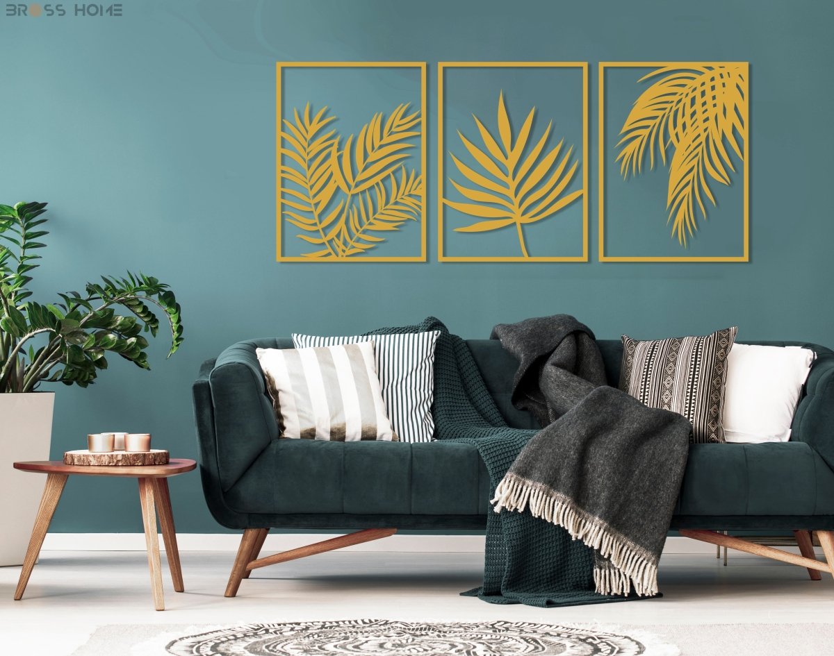 Palm Leaf Metal Wall Decor (Set Of 3) - BrossHome Metal Wall Art