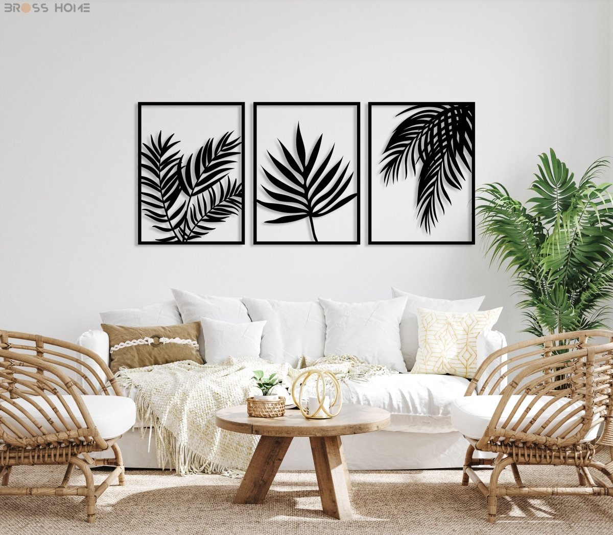 Palm Leaf Metal Wall Decor (Set Of 3) - BrossHome Metal Wall Art