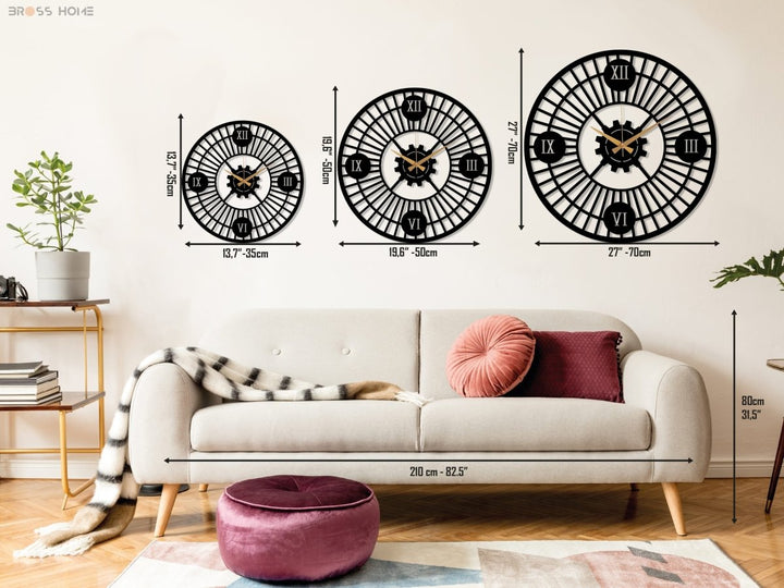 Roman Numeral Wall Clock - BrossHome Metal Wall Art
