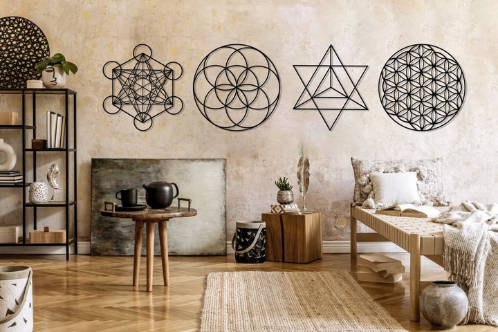 Sacred Geometry Metal Wall Art Set of 4 - BrossHome Metal Wall Art
