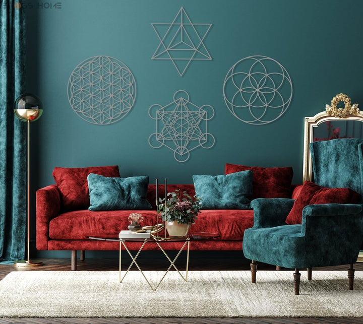 Sacred Geometry Metal Wall Art Set of 4 - BrossHome Metal Wall Art