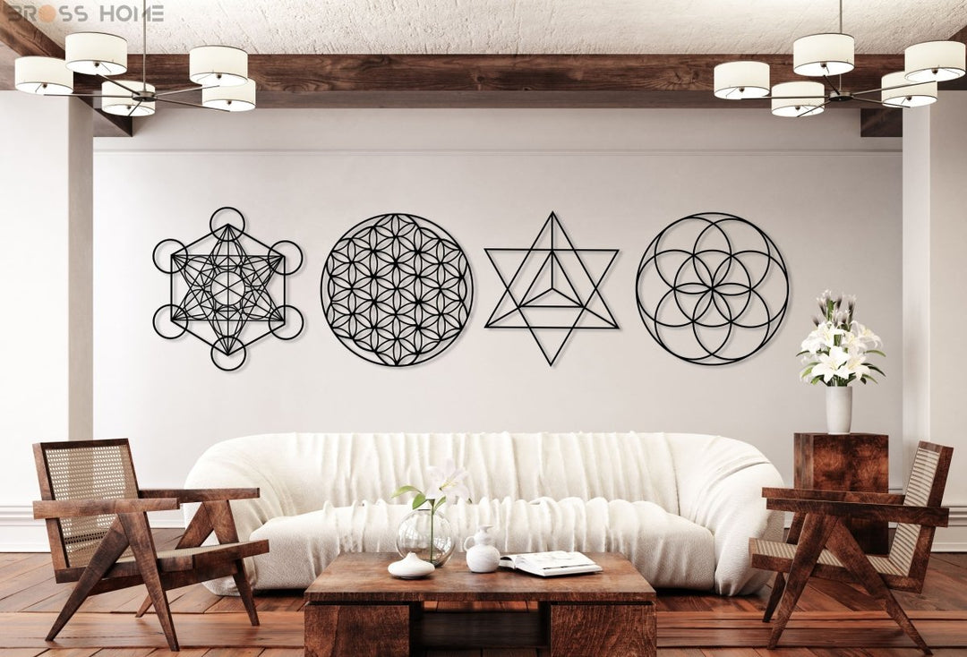 Sacred Geometry Metal Wall Art Set of 4 - BrossHome Metal Wall Art