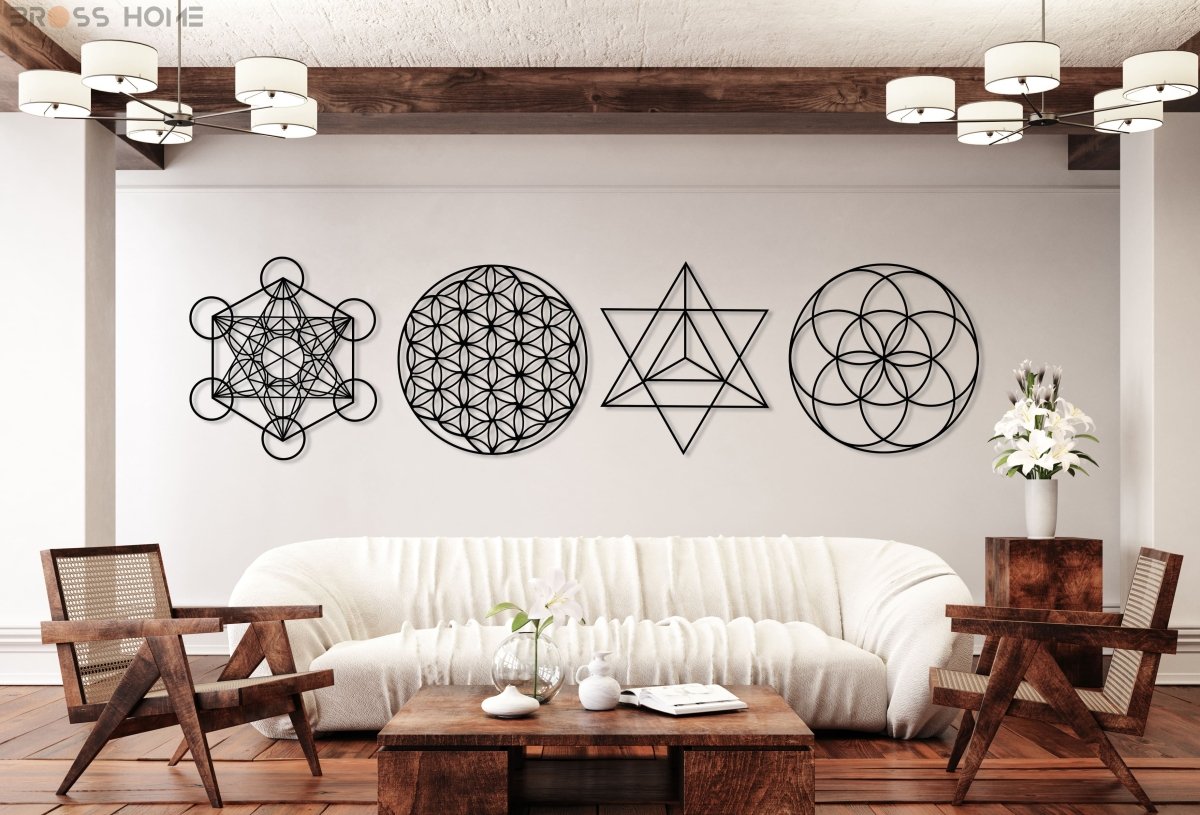Sacred Geometry Metal Wall Art Set of 4 - BrossHome Metal Wall Art