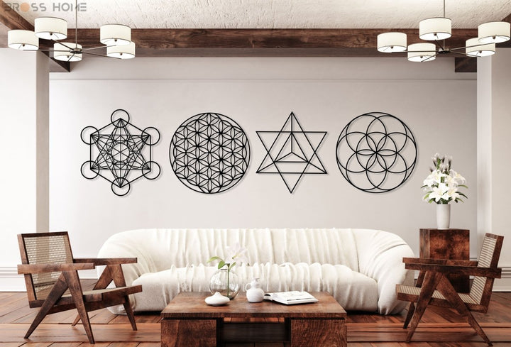 Sacred Geometry Metal Wall Art Set of 4 - BrossHome Metal Wall Art