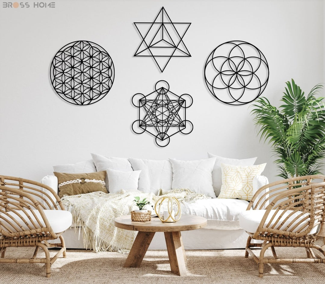 Sacred Geometry Metal Wall Art Set of 4 - BrossHome Metal Wall Art