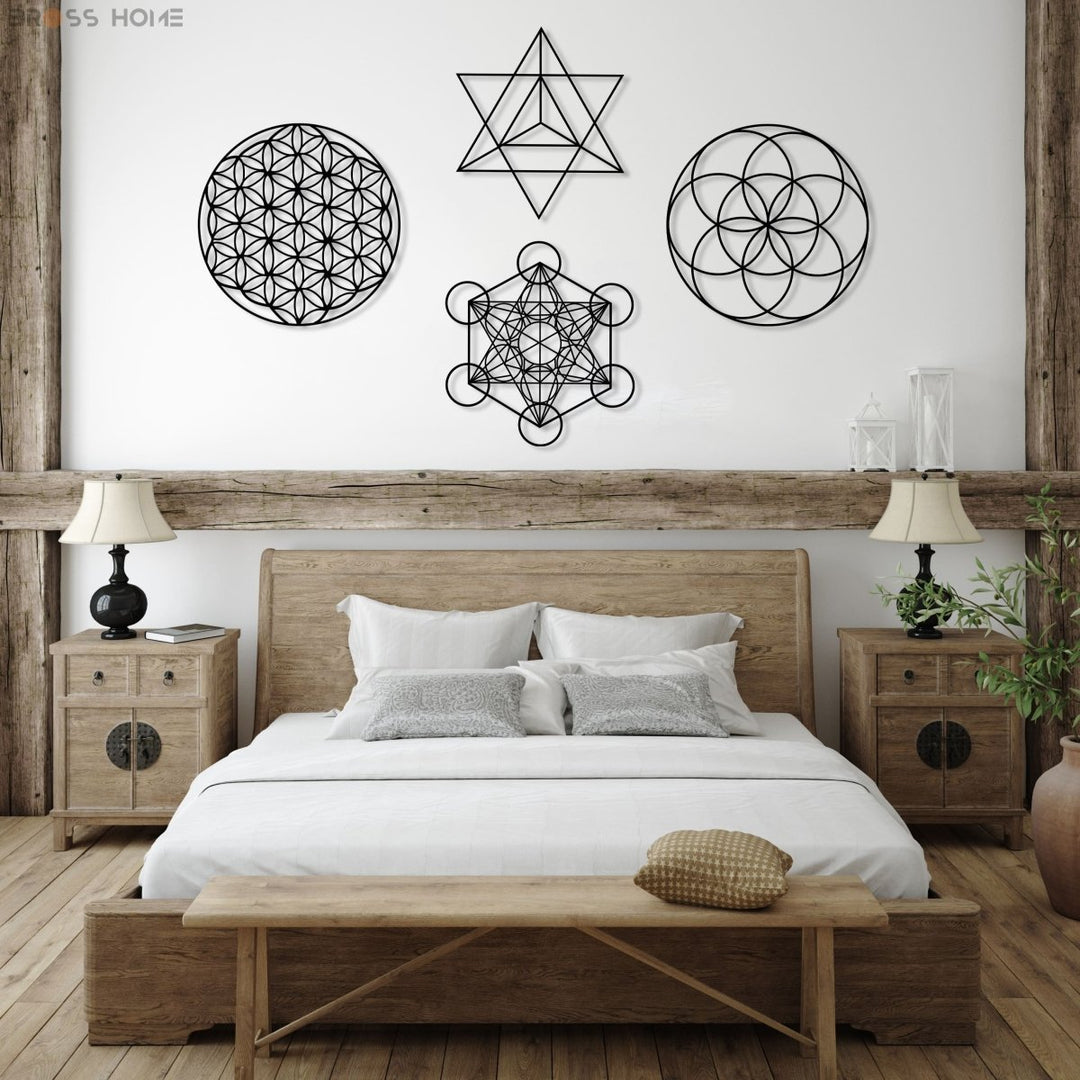 Sacred Geometry Metal Wall Art Set of 4 - BrossHome Metal Wall Art