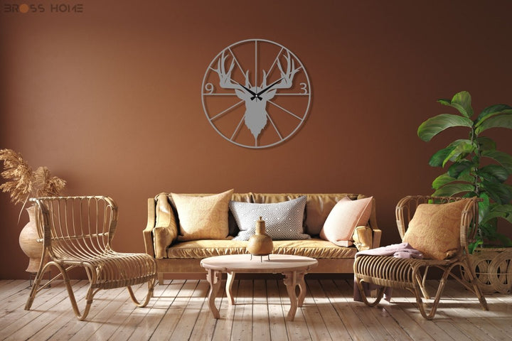 Stag Head Wall Clock - BrossHome Metal Wall Art