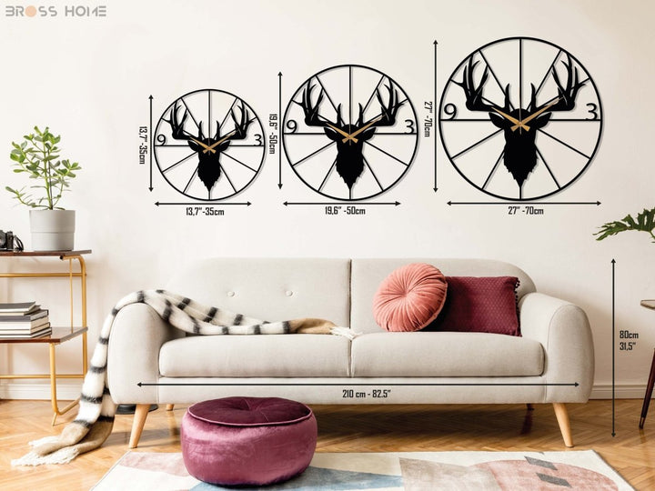Stag Head Wall Clock - BrossHome Metal Wall Art
