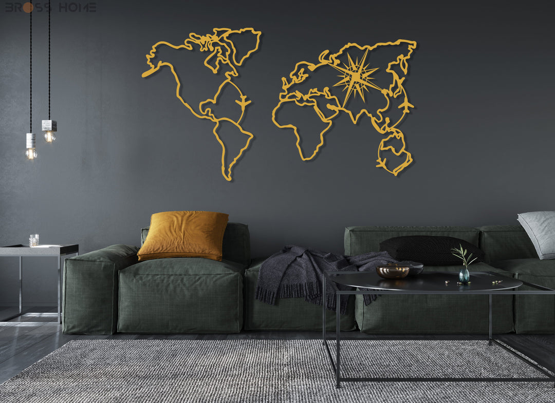 World Map Compass Wall Art - BrossHome