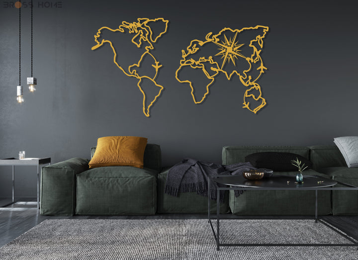 World Map Compass Wall Art - BrossHome