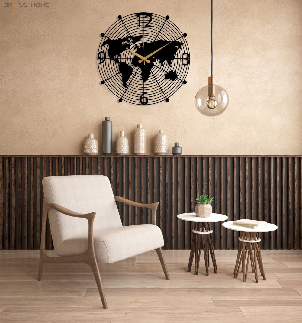 World Map Wall Clock - BrossHome Metal Wall Art
