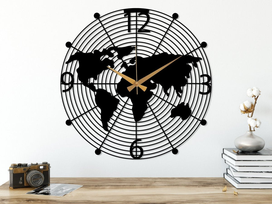 World Map Wall Clock - BrossHome Metal Wall Art