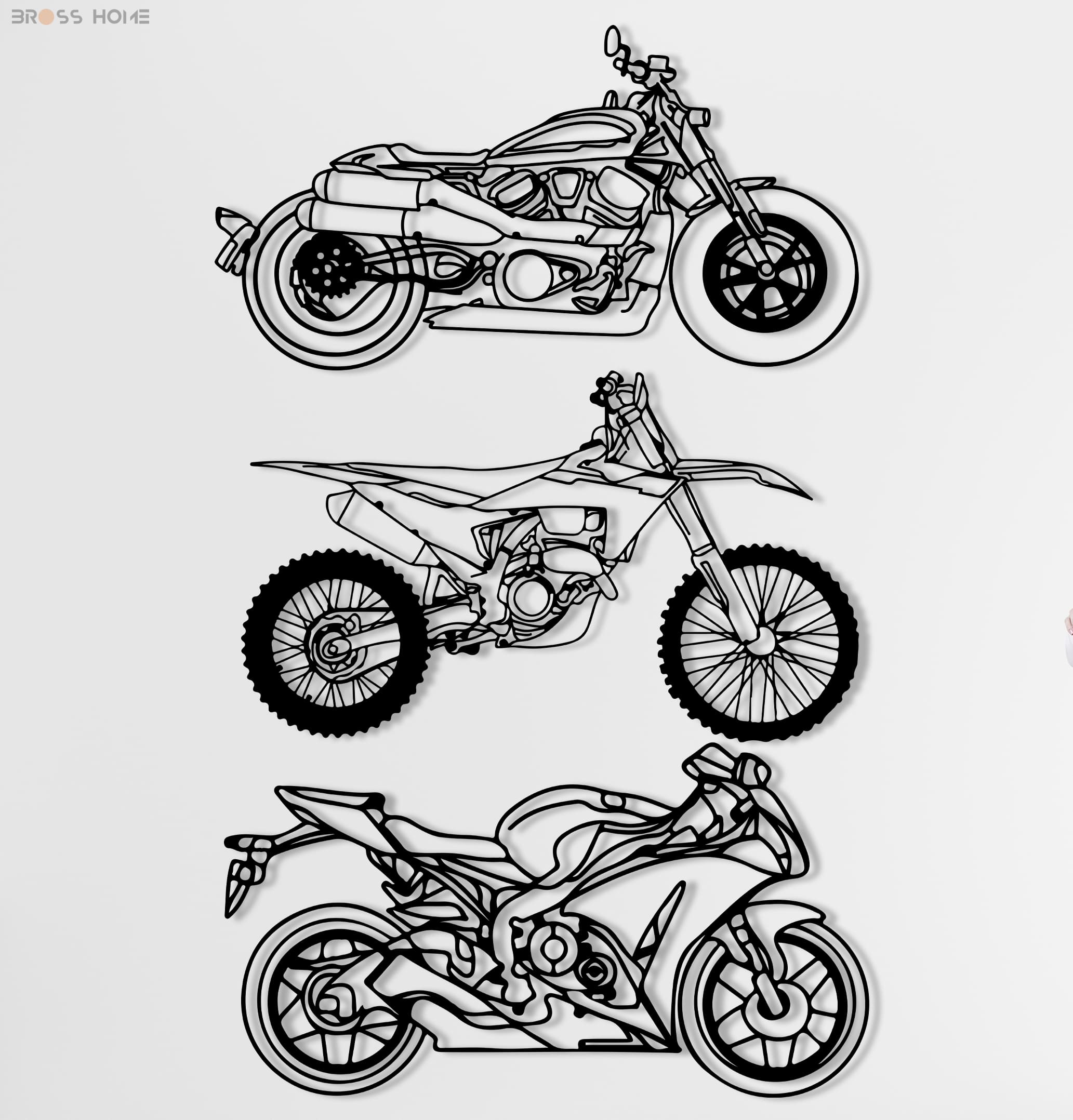 Motorbike Metal Wall outlet Art Black And White Motocycle Multi Panel Print Wall Decor